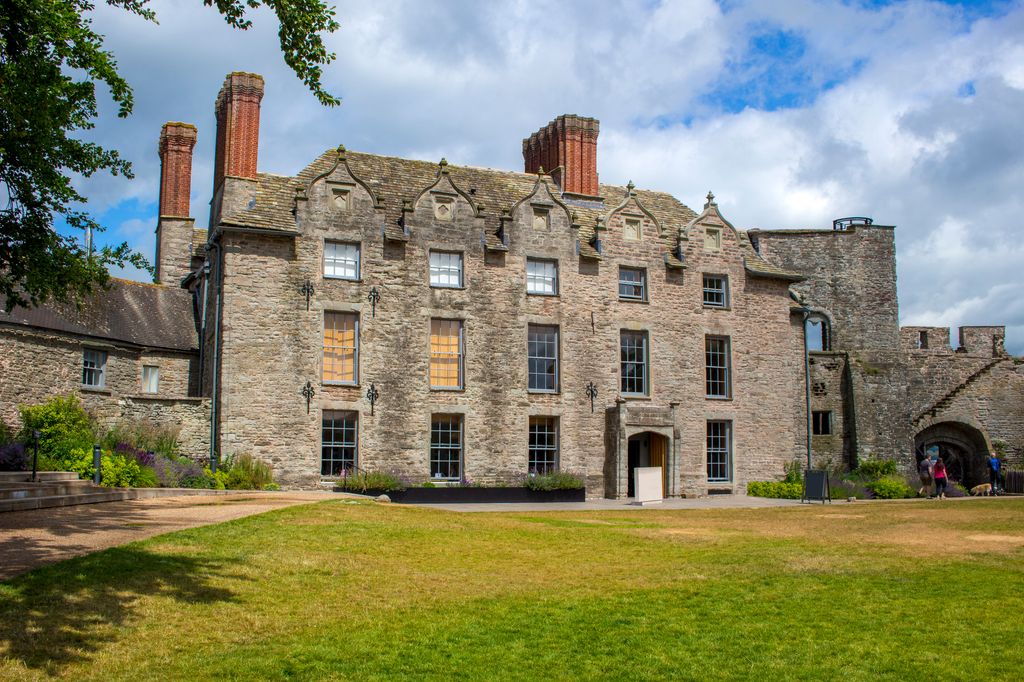 View of Hay Castle following the 2022 restoration in the book town of Hay-on-Wye, Wales, Great Britain.
