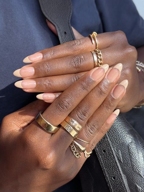 beige nail French manicure idea on darker skin