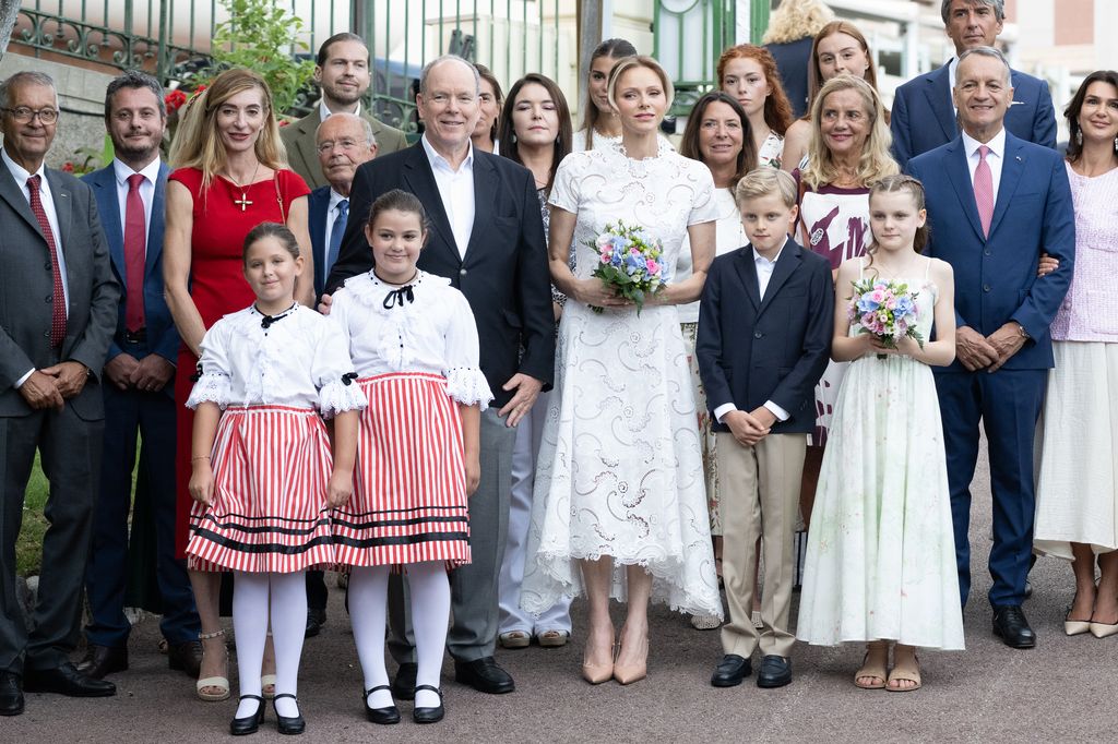 Prince Albert II of Monaco, Princess Charlene of Monaco, Prince Jacques of Monaco, Princess Gabriella of Monaco in group of people and children