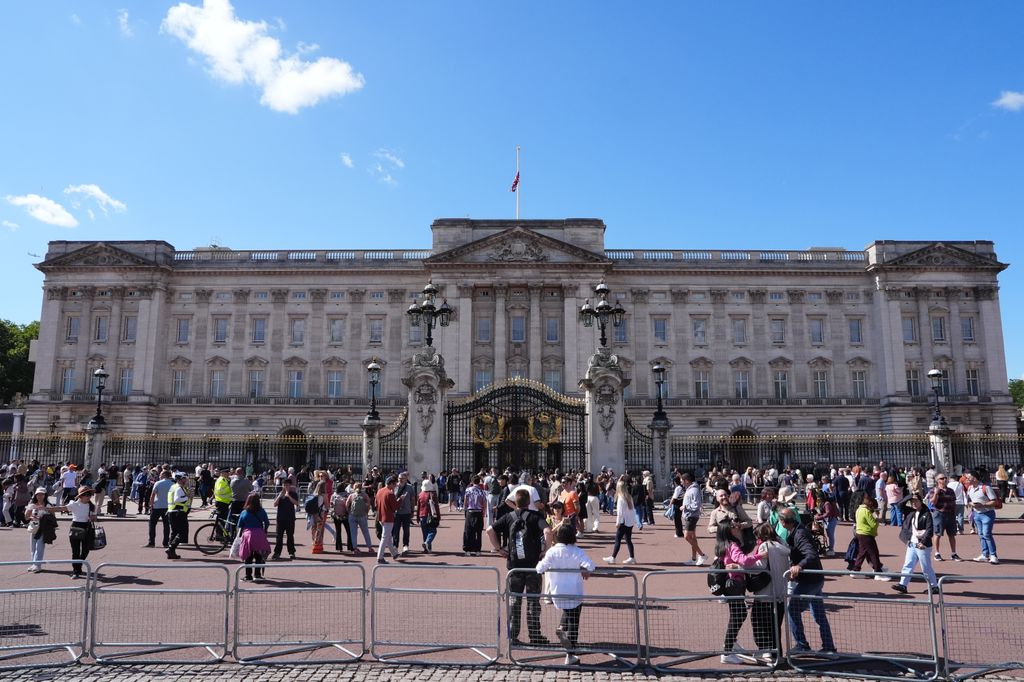 The Union flag flies at half mast over Buckingham Palace following the announcement of the death of the Duchess of Kent