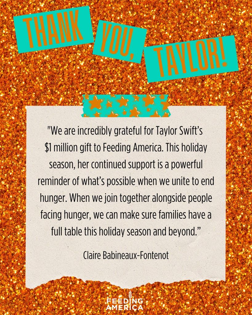 Feeding America's CEO shares a statement on Taylor Swift's donation to the organization on social media