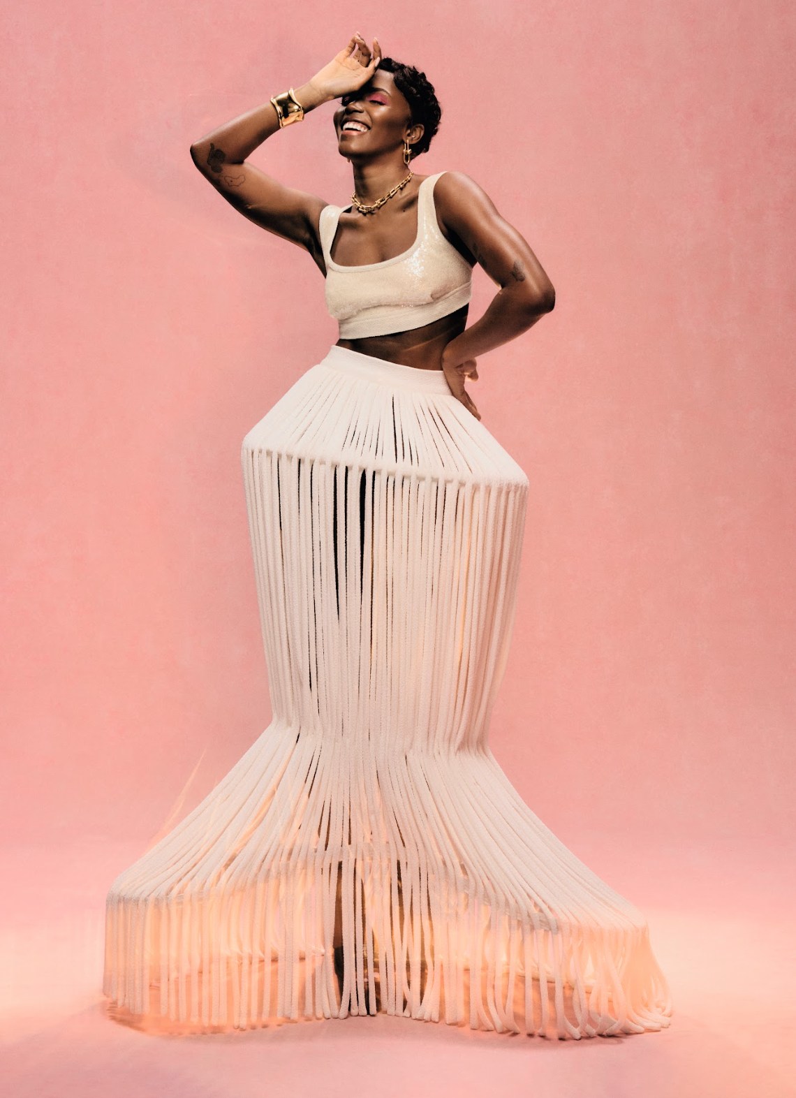 eva apio in fringed skirt