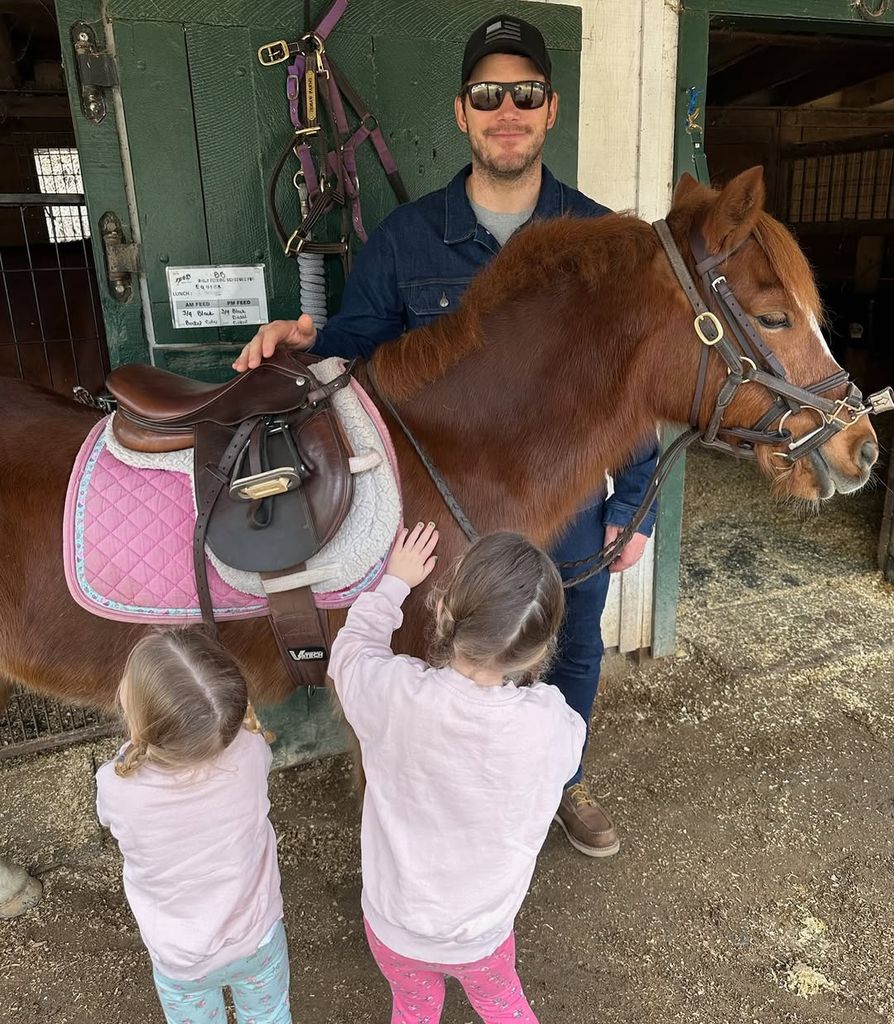 Photo shared by Katherine Schwarzenegger featuring her husband Chris Pratt with their daughters Lyla and Eloise