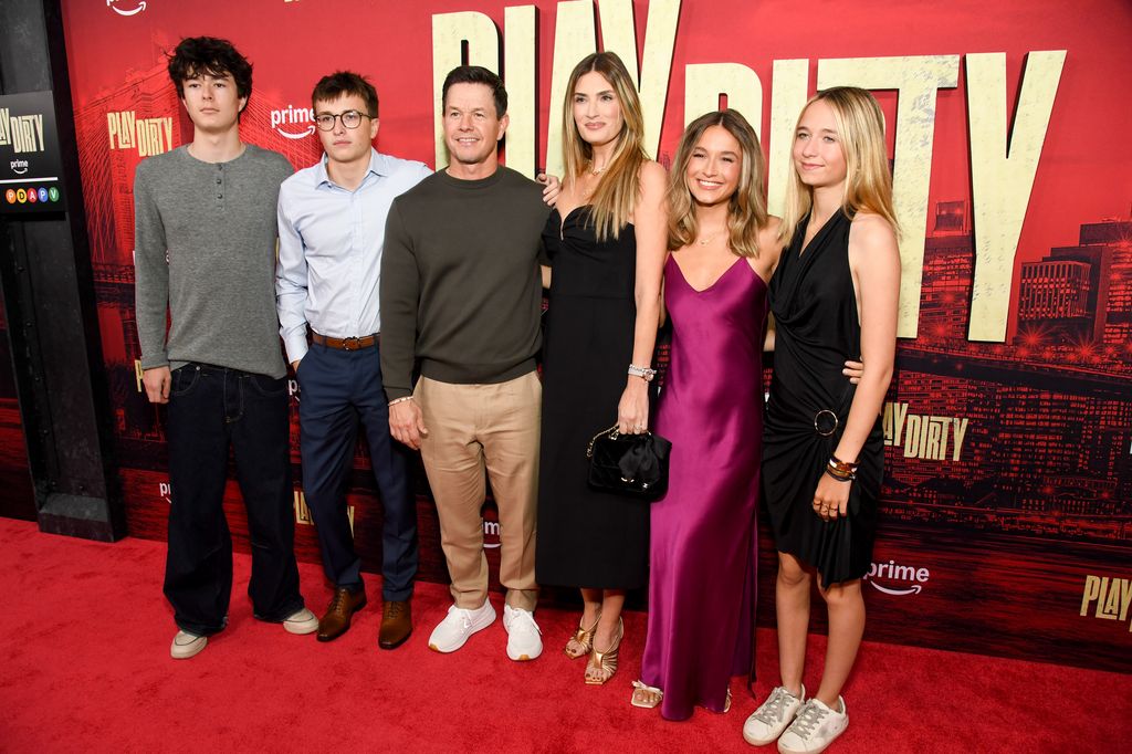 Brendan Wahlberg, Michael Wahlberg, Mark Wahlberg, Rhea Durham, Ella Rae Wahlberg, Grace Margaret Wahlberg at the Amazon MGM Studios' "Play Dirty" world premiere held at SVA Theatre on September 24, 2025 in New York, New York