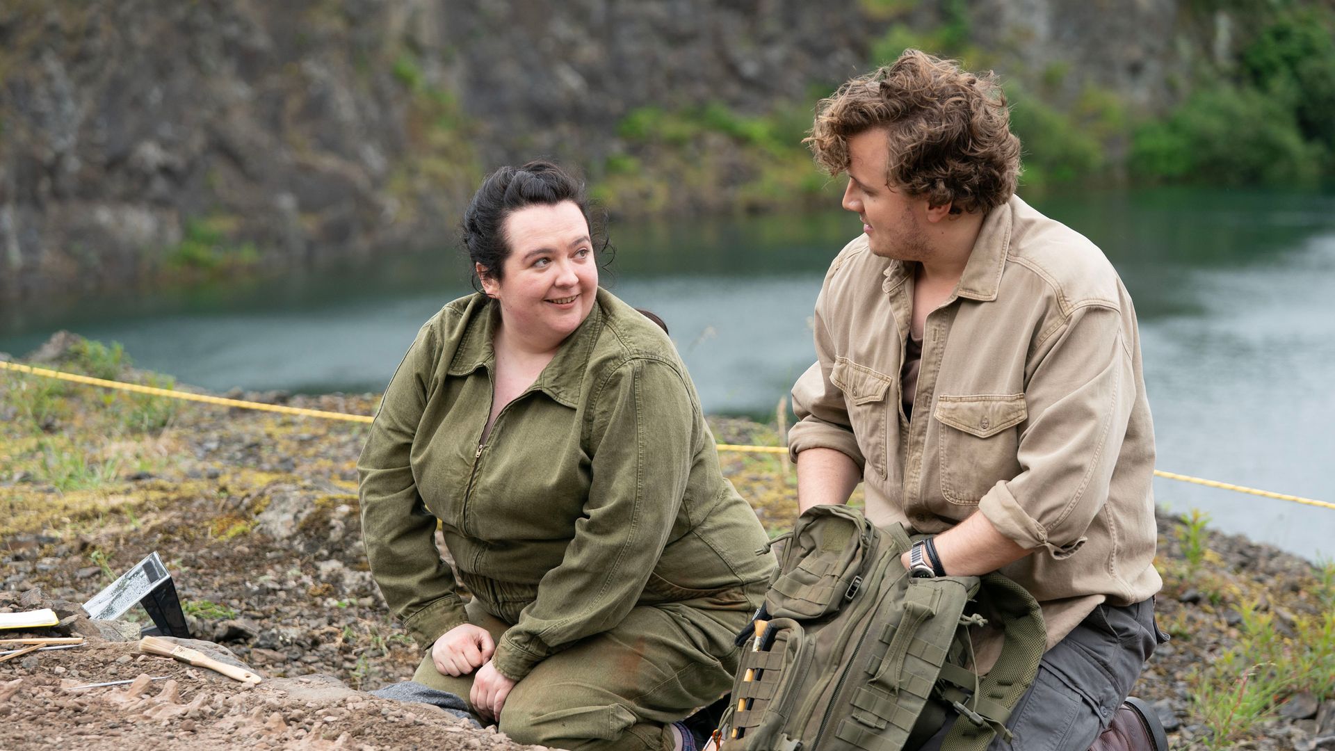 Ashley Storrie and Hyoie O'Grady in a still image from Dinosaur