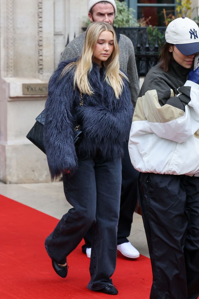 harper beckham fur coat paris