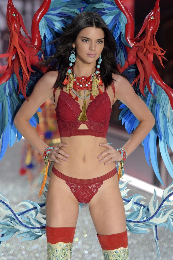 Kendall Jenner on the catwalk in red bra