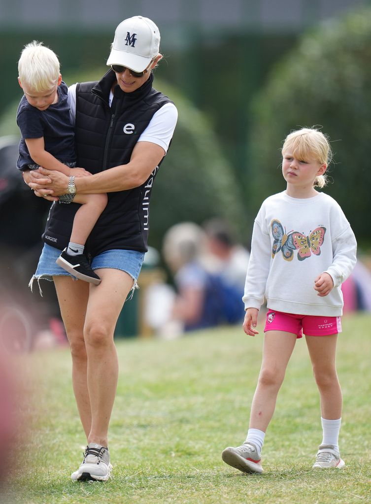 Zara with her children, Lucas and Lena, at the Hartpury International Horse Trials