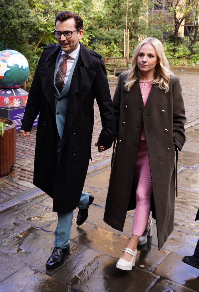 David Tennant (left) and Georgia Tennant arrives for a service of thanksgiving for Dame Jilly Cooper at Southwark Cathedral, London