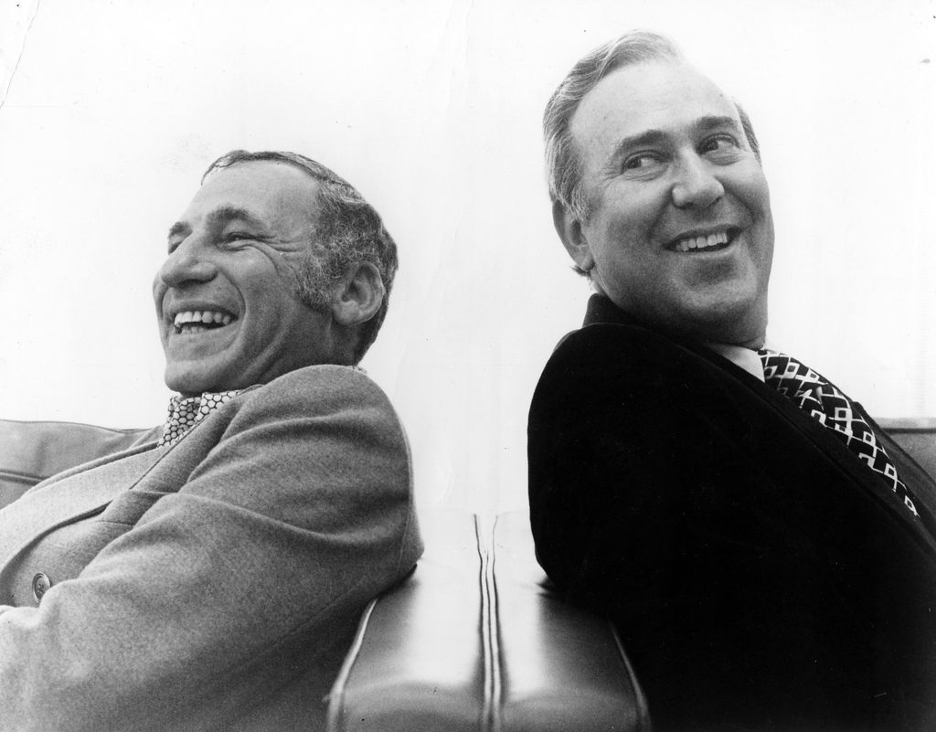 1974: Actors Mel Brooks and Carl Reiner pose for a publicity portrait for their program "2000 And Thirteen Year Old Man" in 1974.