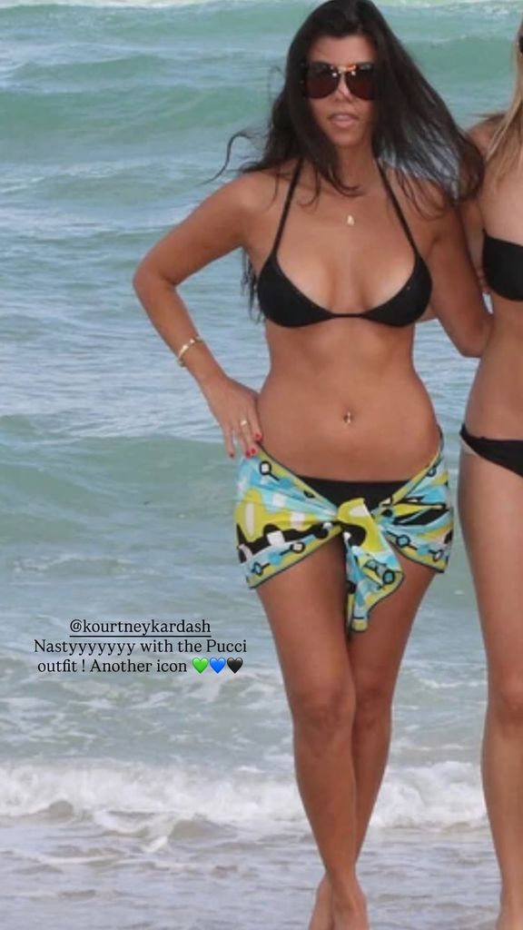 Kourtney Kardashian poses in the water in a bikini shared on Instagram by Alabama Barker