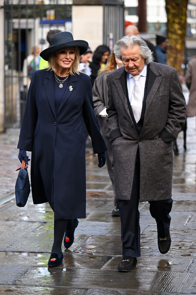 Joanna Lumley and Stephen Barlow attend the memorial for Dame Jilly Cooper at Southwark Cathedral on January 30, 2026