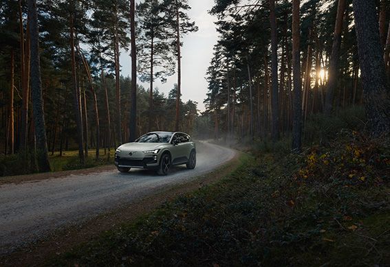 The Frost green cross country EX60 travels through atmospheric woodland