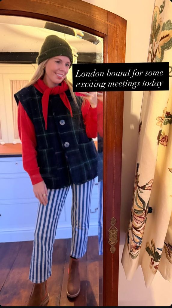 A photo of Carrie Johnson in stripey jeans