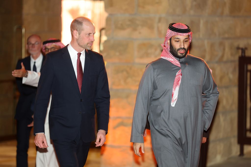 Prince William during a tour with Crown Prince Mohammed bin Salman Al Saud on day one of his first official visit to Saudi Arabia at UNESCO World Heritage site At-Turaif on February 09, 2026
