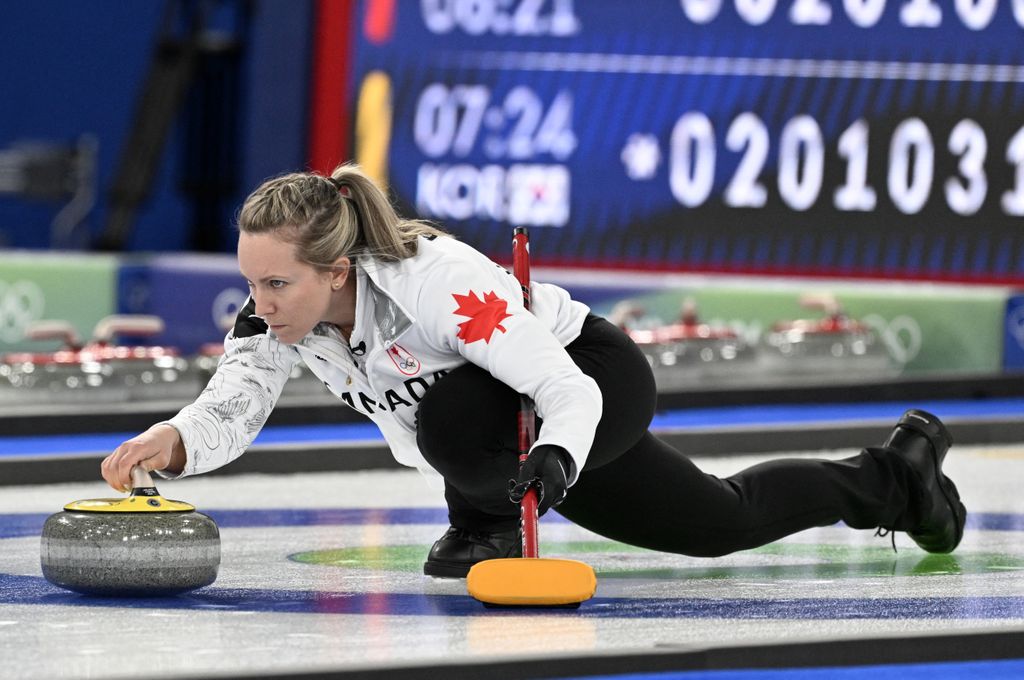Rachel Homan of team Canada competes in the curling women's round robin between USA and Canada during the Milano Cortina 2026 Winter Olympic Games at the Cortina Curling Olympic Stadium in Cortina d'Ampezzo on February 13, 2026