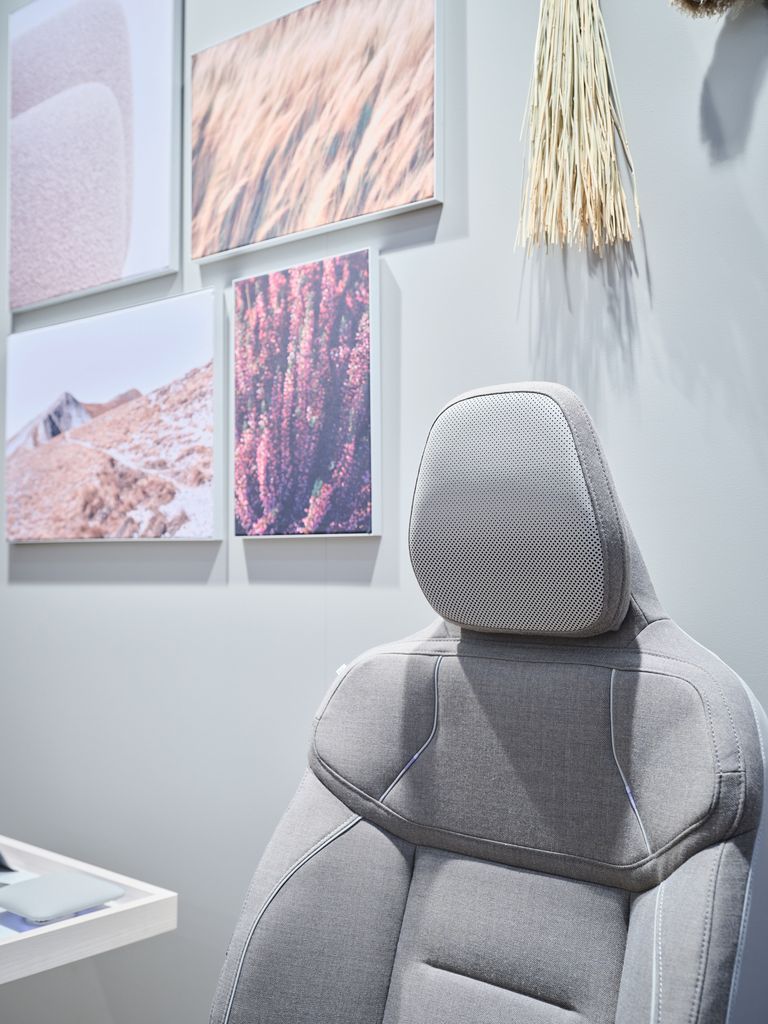 Interior colours of the car are all inspired by natural landscapes around Sweden. Heather lands and shore lines are pictured next to the cars seat. 