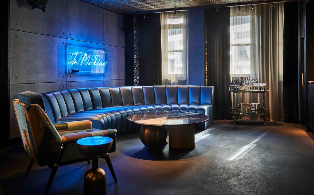 Interior shot of living room in apartment at Chateau Denmark hotel, Soho, London