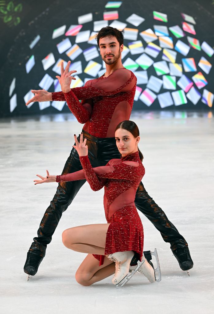 Figure skating gold medalists winner, winter olympic games 2022, Gabriella Papadakis and Guillaume Cizeron of Team France attend the photocall and premiere for "Holiday On Ice - A New Day" at Olympiahalle on February 16, 2023 in Munich, Germany
