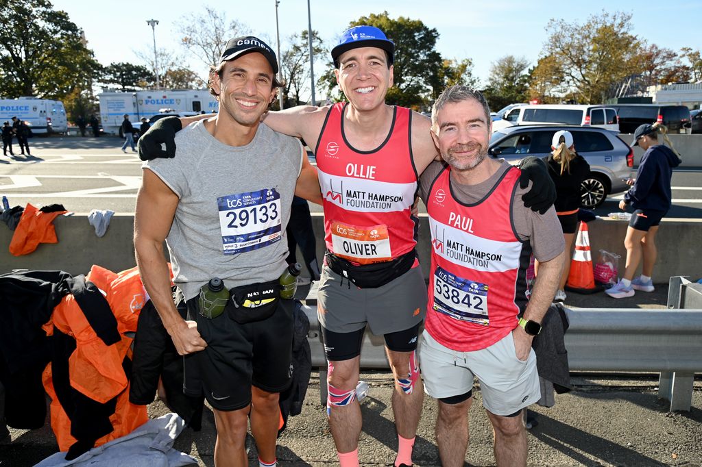 Martin Blencowe and Oliver Phelps pose at the start of the 2025 New York City Marathon