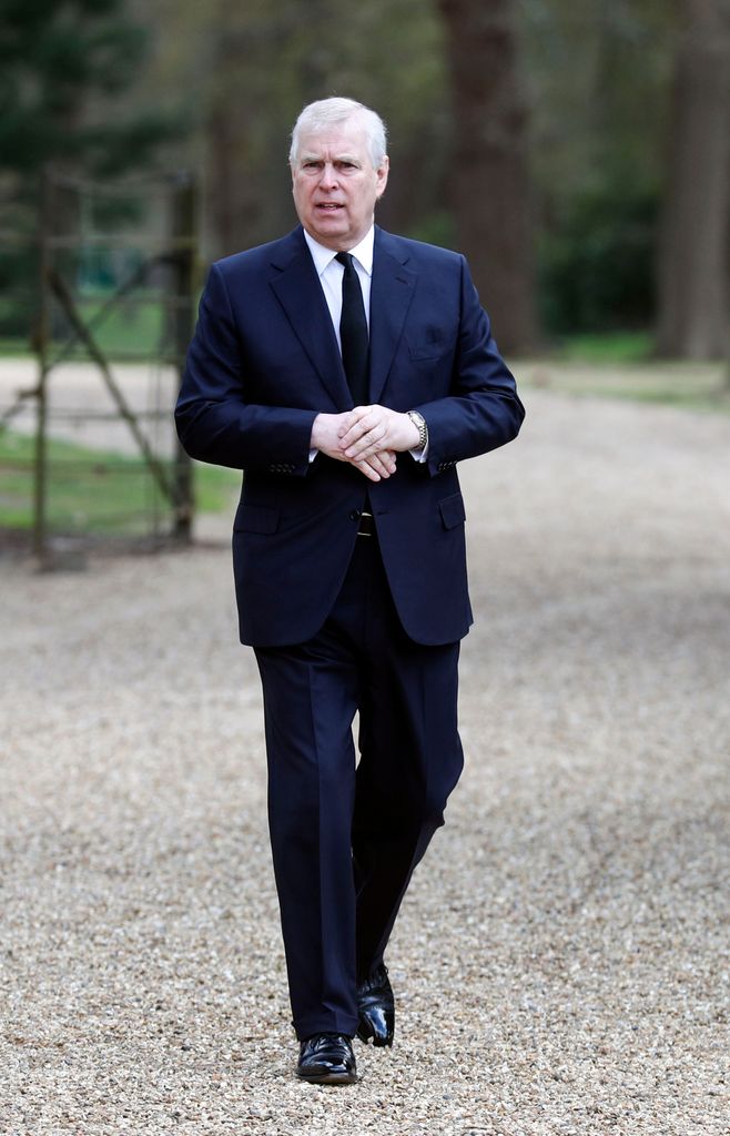Andrew Mountbatten Windsor in navy suit in April 2021