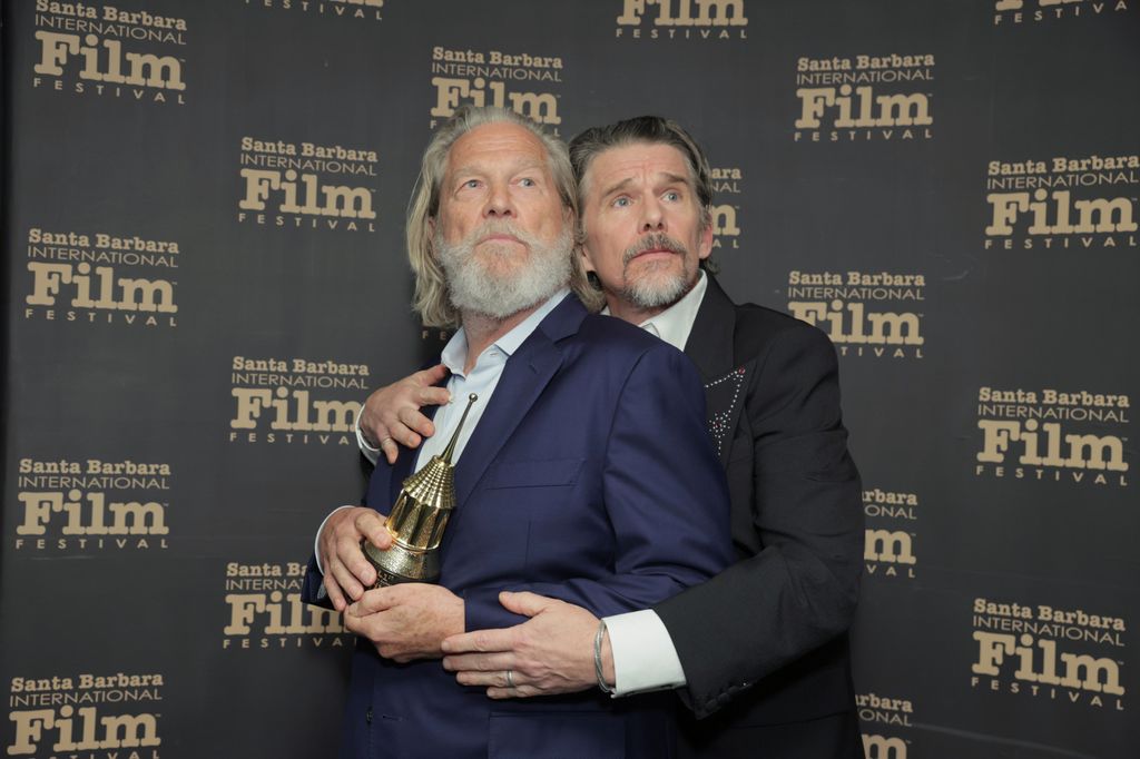 Jeff Bridges and Ethan Hawke attend the American Riviera Award Tribute during 41st Santa Barbara International Film Festival at The Arlington Theatre on February 06, 2026 in Santa Barbara, California. 