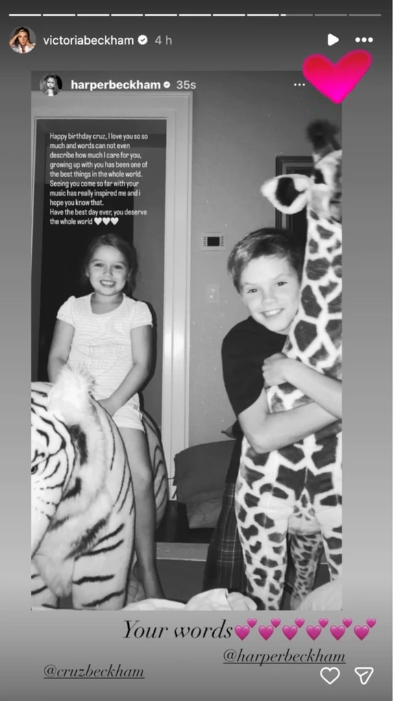 A photo of Harper and Cruz Beckham in a childhood photo