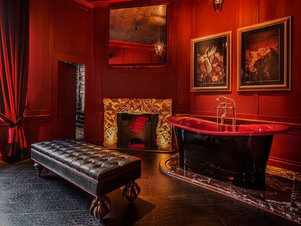 Interior shot of bathroom in apartment at Chateau Denmark hotel, Soho, London