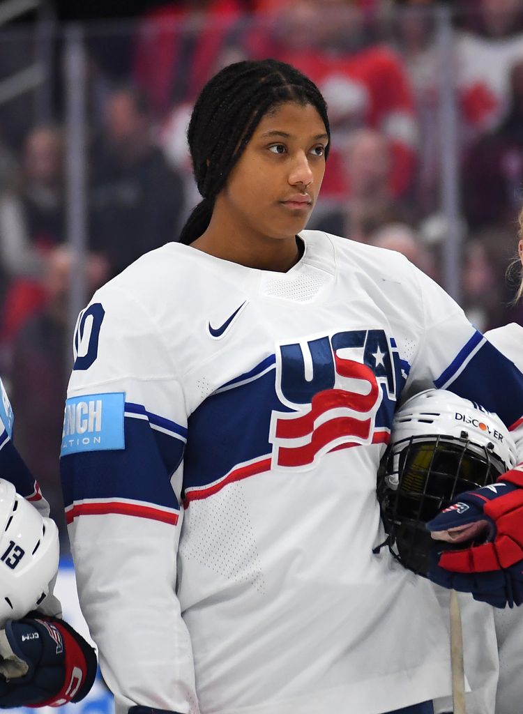 Laila Edwards #10 of Team USA stands for the singing of the national anthem