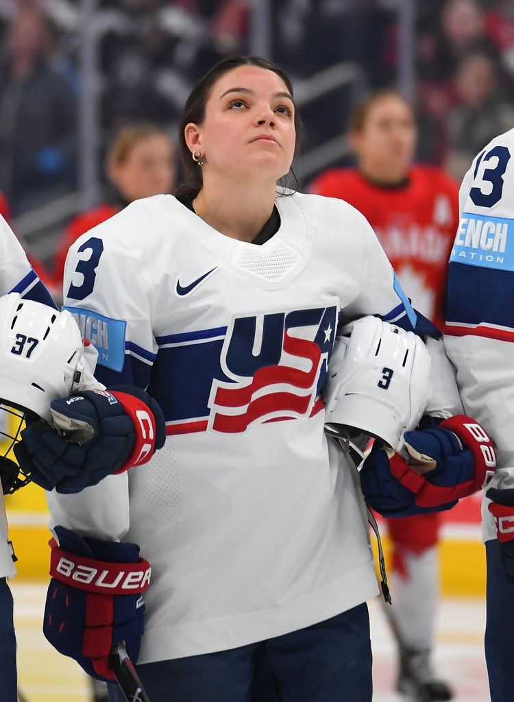  Cayla Barnes #3 of Team USA stands for the singing of the national anthem