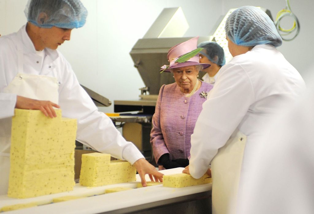 the Queen in cheese factory