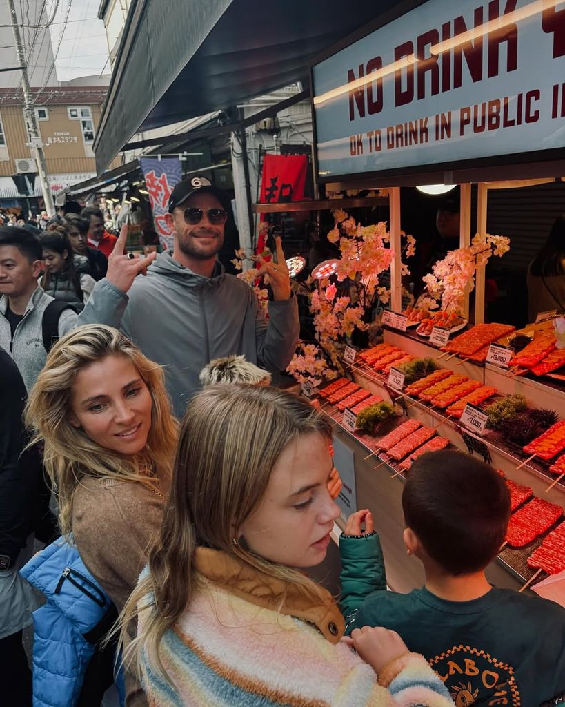 Chris Hemsworth and Elsa Pataky with their kids at a Japanese street market, shared on Instagram
