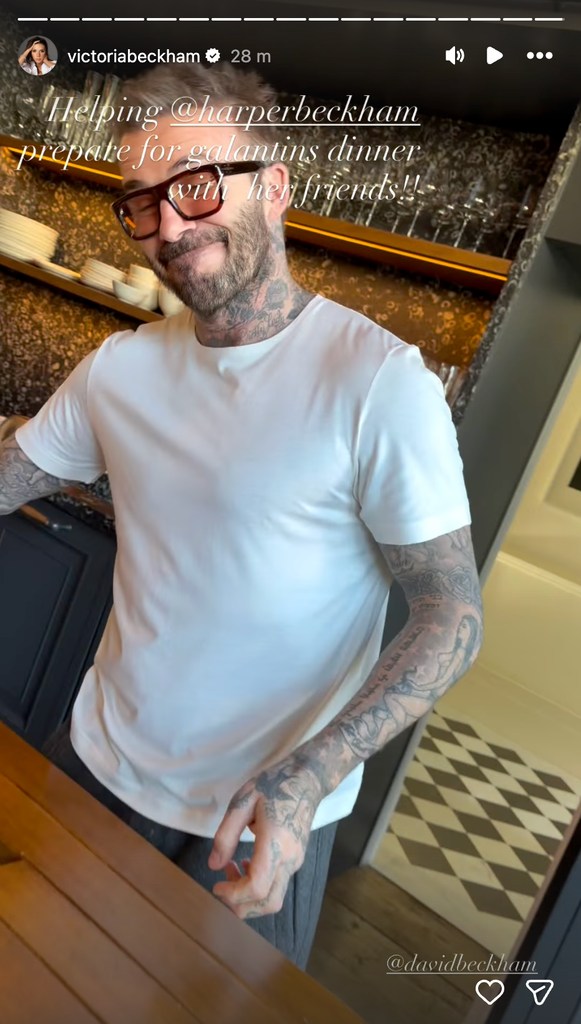 David Beckham helping Harper cook for Galentine's dinner