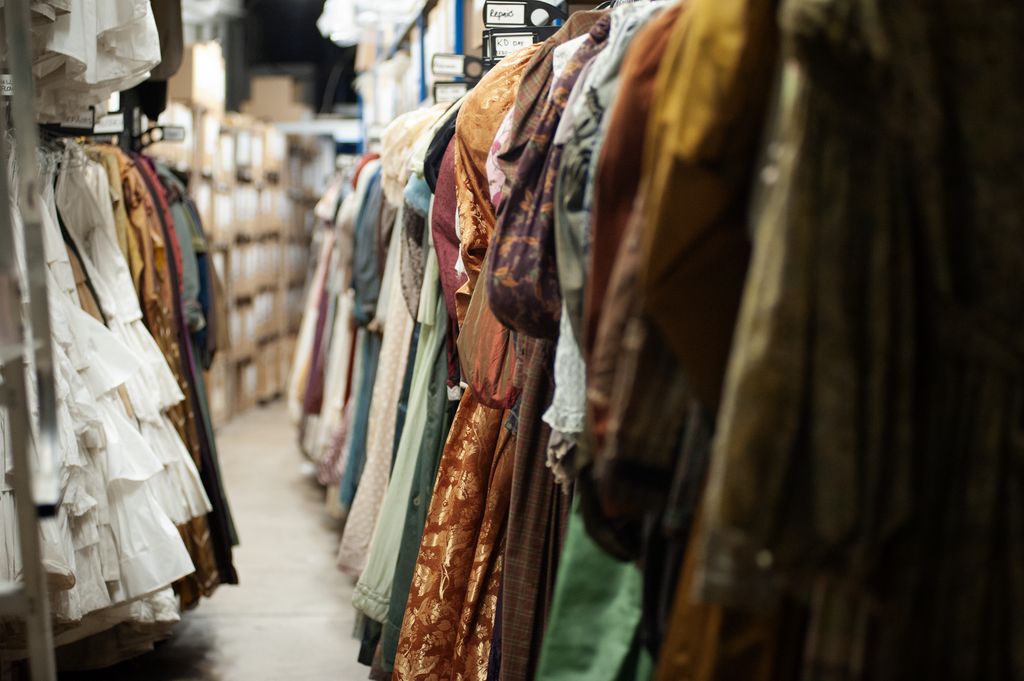 thousands of costumes are stores in the stock room at Cosprop 