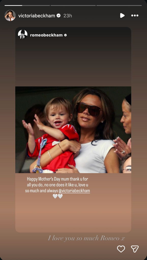 Romeo's Mother's Day message for Victoria