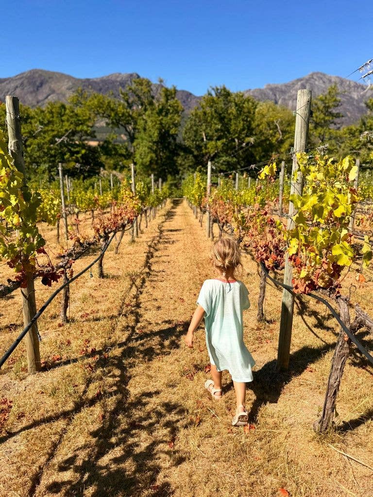 athena walking through vineyard