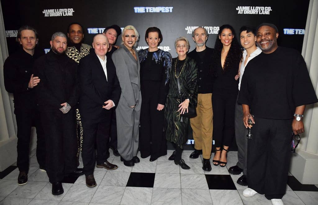 A group of people, including Sigourney Weaver and Selina Cadell at The Tempest premiere