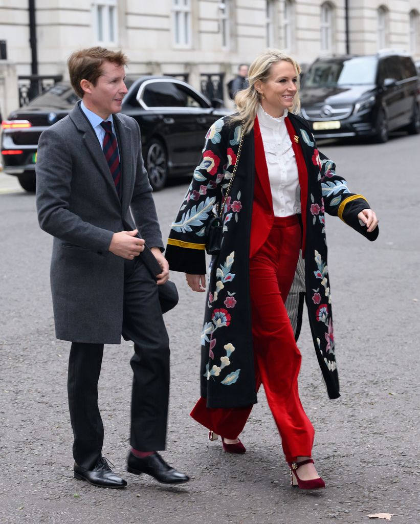 James Blunt and Sofia Wellesley attend the Christening of Athena Mapelli Mozzi at Chapel Royal, St James' Palace on December 12, 2025 in London, England. (Photo by Karwai Tang/WireImage)