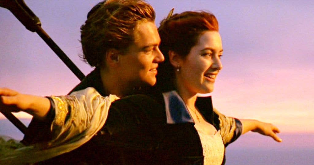 The movie "Titanic", written and directed by James Cameron. Seen here from left, Leonardo DiCaprio as Jack and Kate Winslet as Rose. Initial USA theatrical wide release December 19, 1997.