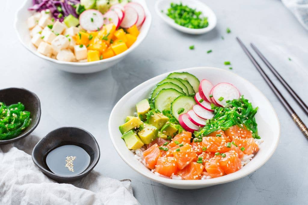 healthy salmon poke bowl for MIND diet