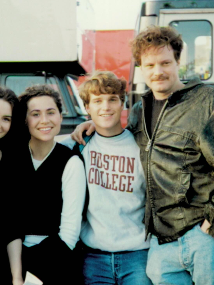 Minnie with Chris on set