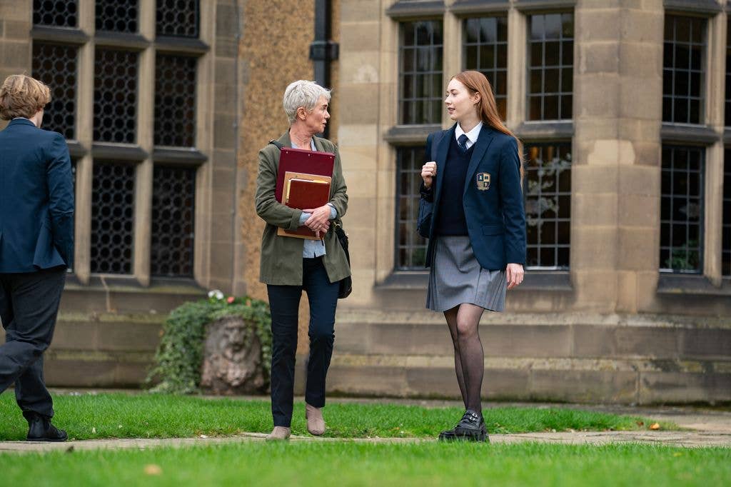 Helen Simpson has a clash of ideals with student Cressida Bancroft (Alice Grant)