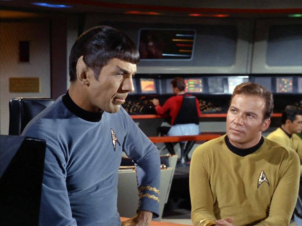 photo of leonard nimoy and william shatner on star trek