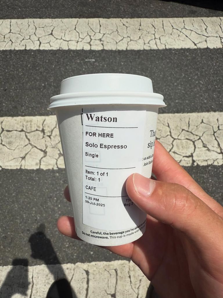 Joaquin Consuelos carries a cup of coffee addressed to "Watson," shared on Instagram