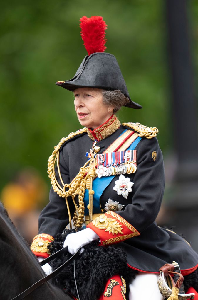 Princess Anne, Princess Royal during Trooping the Colour on June 15, 2024 in London, England. Trooping the Colour is a ceremonial parade celebrating the official birthday of the British Monarch.