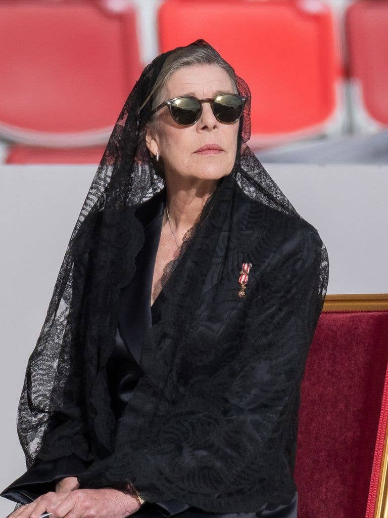 Princess Caroline sat down in all black