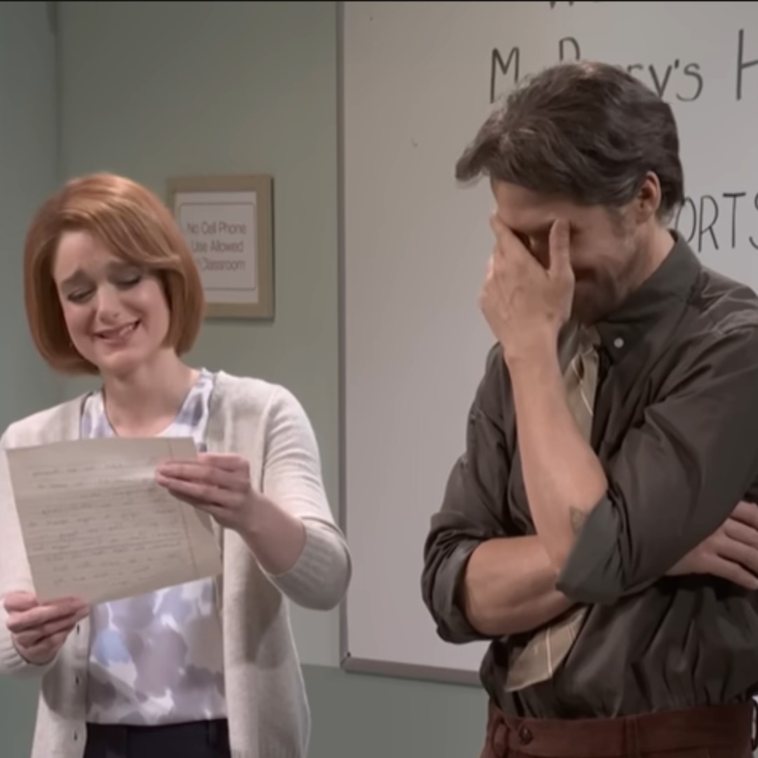 Ryan Gosling and Ashley Padilla in the middle of the sketch "Passing Notes" on "Saturday Night Live" on March 7, 2026