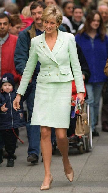 Princess Diana wears a mint green skirt suit from the Chanel spring/summer 1997 Ready-to-Wear collection