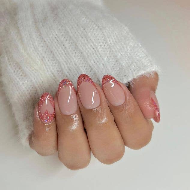 mauve glitter tip French lip gloss nails by nailsxbellaluna