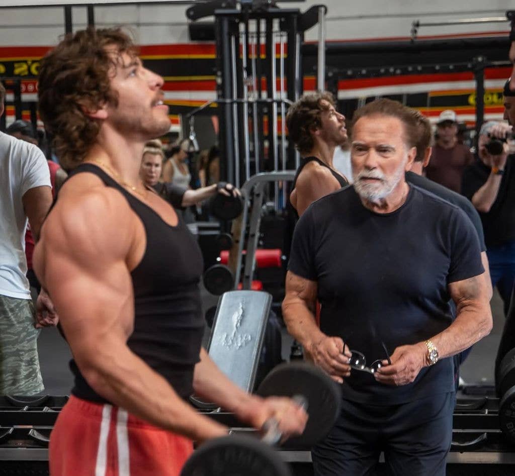 Joseph and Arnold in the gym